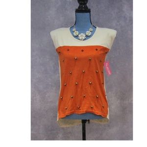 NEW Rehab Orange & Beige Hi Lo Studded Top Size S